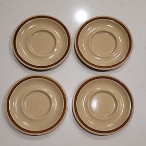 Set Of 4 Stoneware Japan 6" Beige And Brown Striped Saucer Set For Replacement